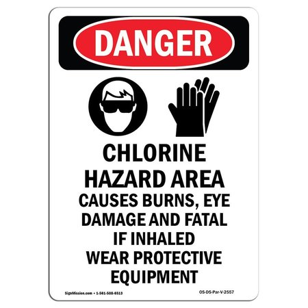 SIGNMISSION Safety Sign, OSHA Danger, 14" Height, Aluminum, Chlorine Hazard Area, Portrait OS-DS-A-1014-V-2557